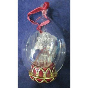 Dillard's Trimmings Glass Angel in Dome Cloisonné Base Velvet Ribbon EUC IOB